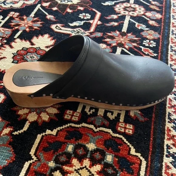 Isabel Marant Black Leather Clogs with Wooden Sole - Picture 1 of 5